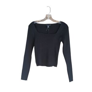 Sincerely Jules Black Square Neckline Ribbed Polyester Sweater Large